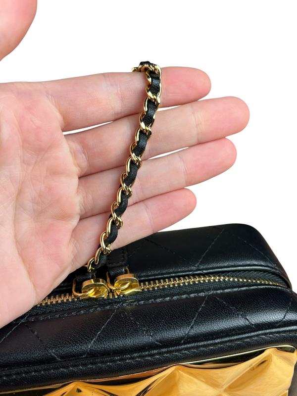 Chanel Mini Golden Plate Quilted Vanity Bag