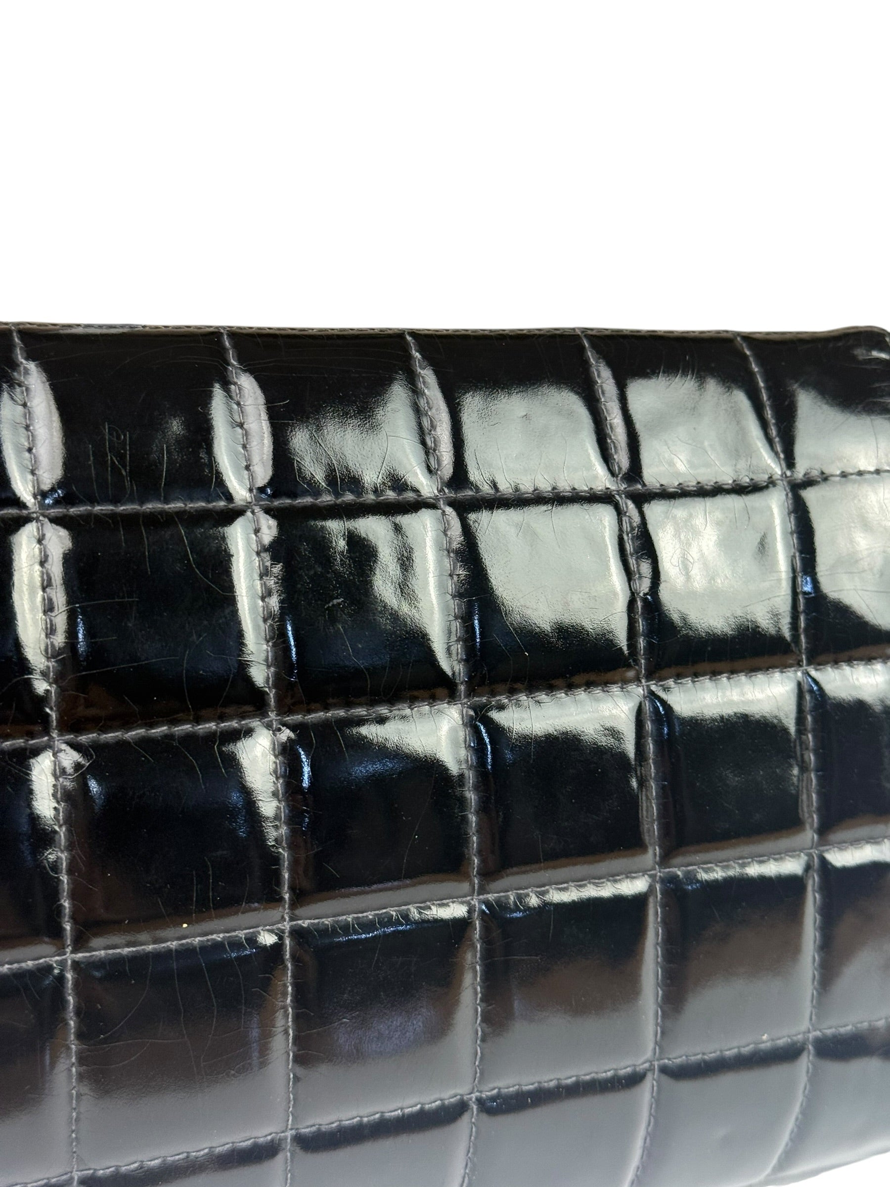 Chanel Black Patent Chocolate Bar Quilted Flap Shoulder Bag 2001
