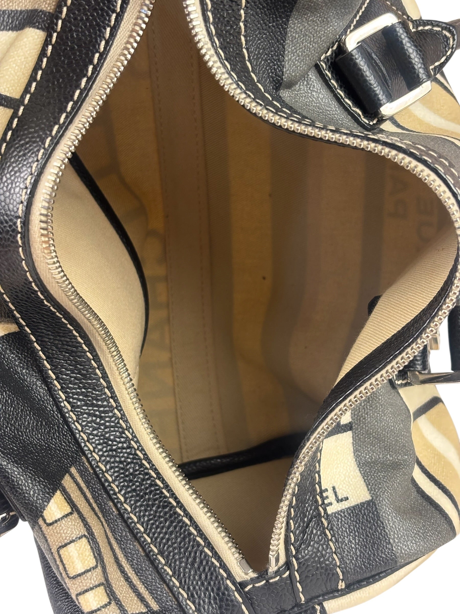 Chanel Cream Leather Coated Canvas Le Train Boston Bag 2006
