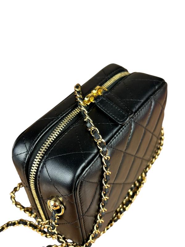 Chanel Mini Golden Plate Quilted Vanity Bag