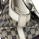 Gucci Navy Leather Trim GG Sherry Line Heritage Shoulder Bag