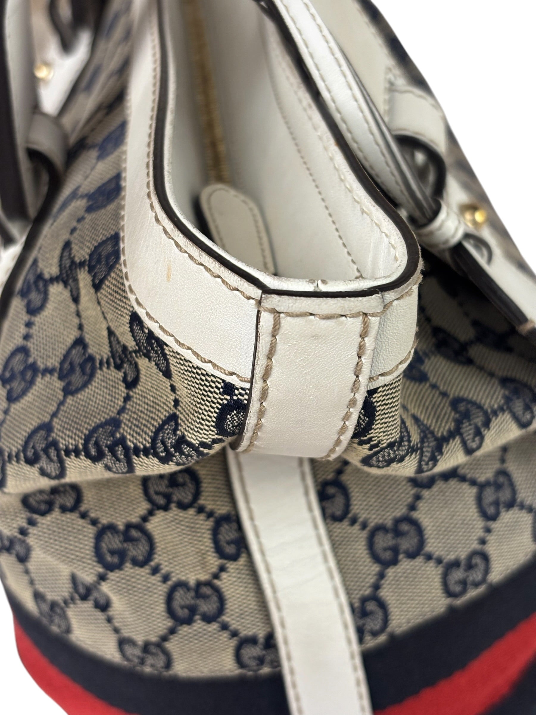 Gucci Navy Leather Trim GG Sherry Line Heritage Shoulder Bag