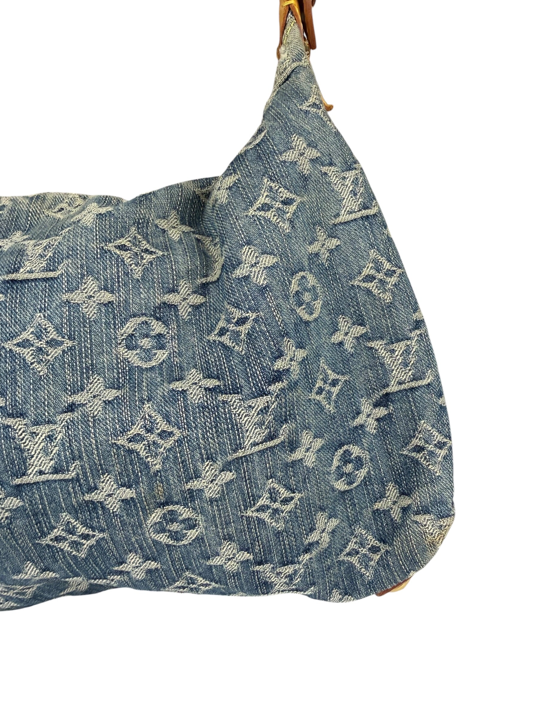 Louis Vuitton Vintage Denim Leather Trim Monogram Baggy Hobo Bag PM