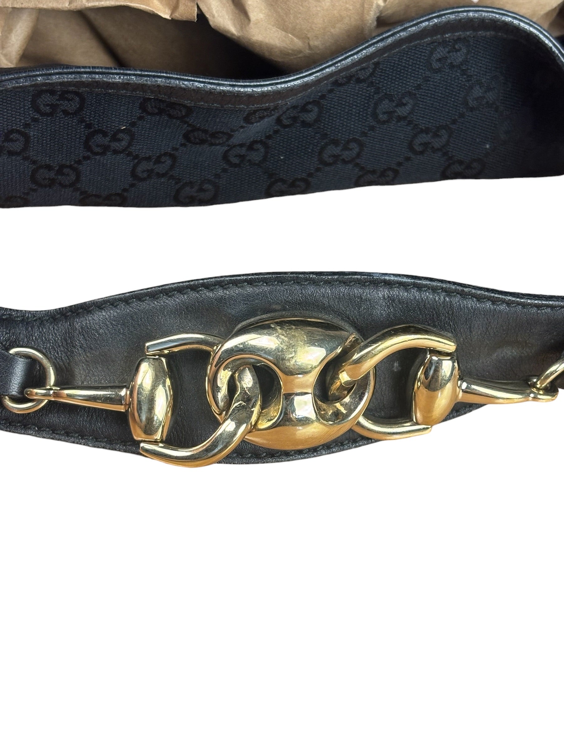 Gucci GG Black Hobo Horsebit Shoulder Bag