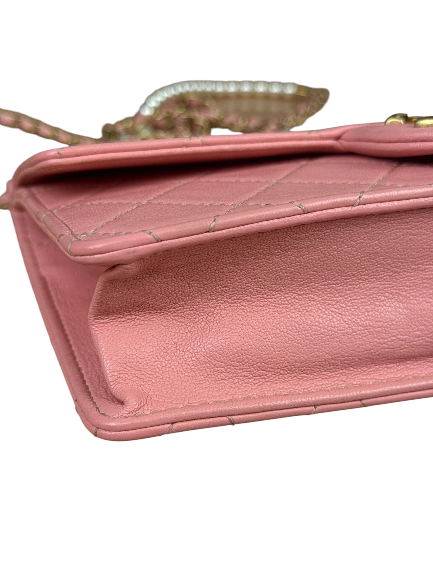Chanel Pink Quilted Leather Pearl Chain Flap Bag 2019