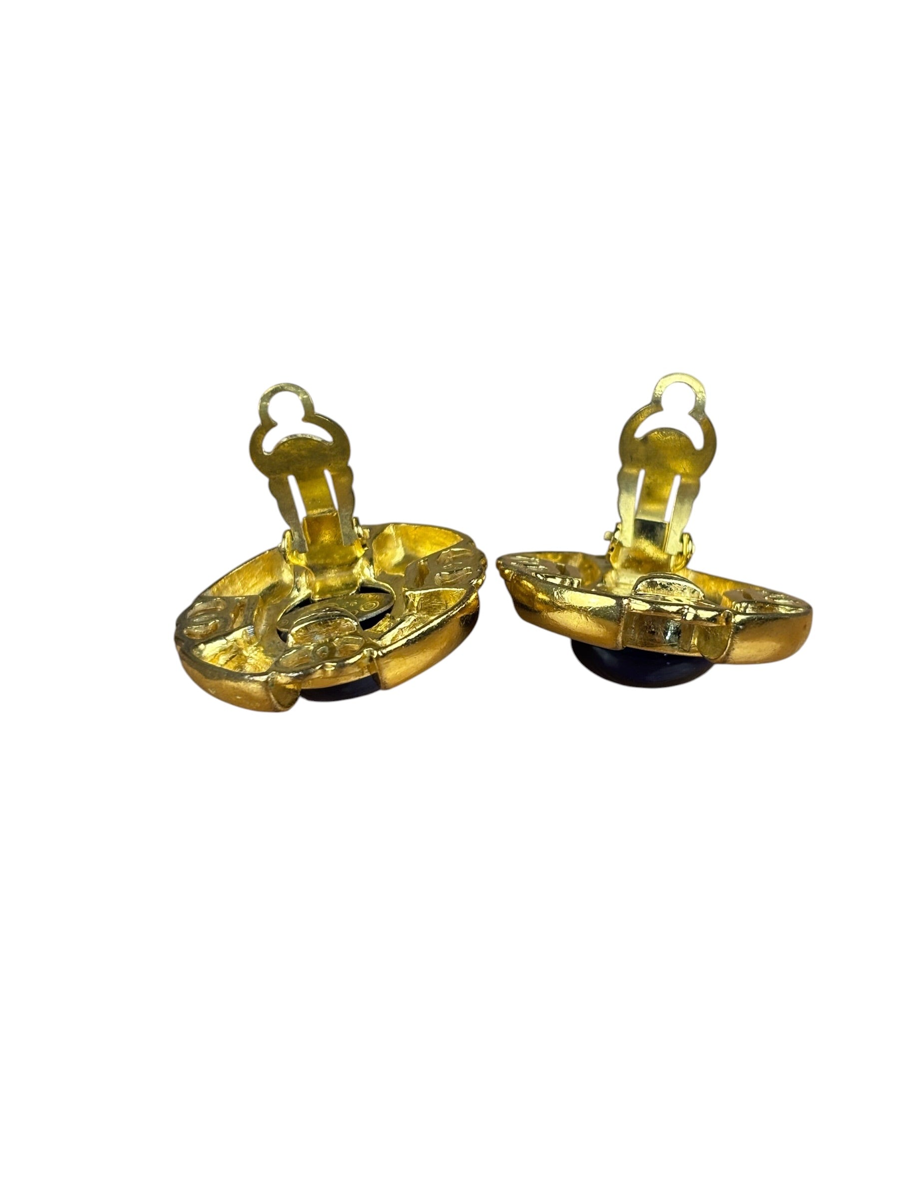 Chanel Vintage Royal Blue Glass Gripoix  Clip-On Earrings