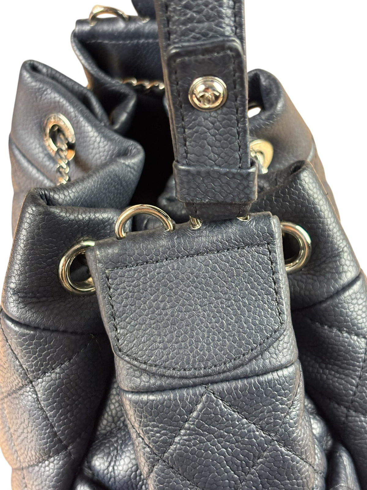 Chanel Navy Quilted Caviar Bucket Bag 2018