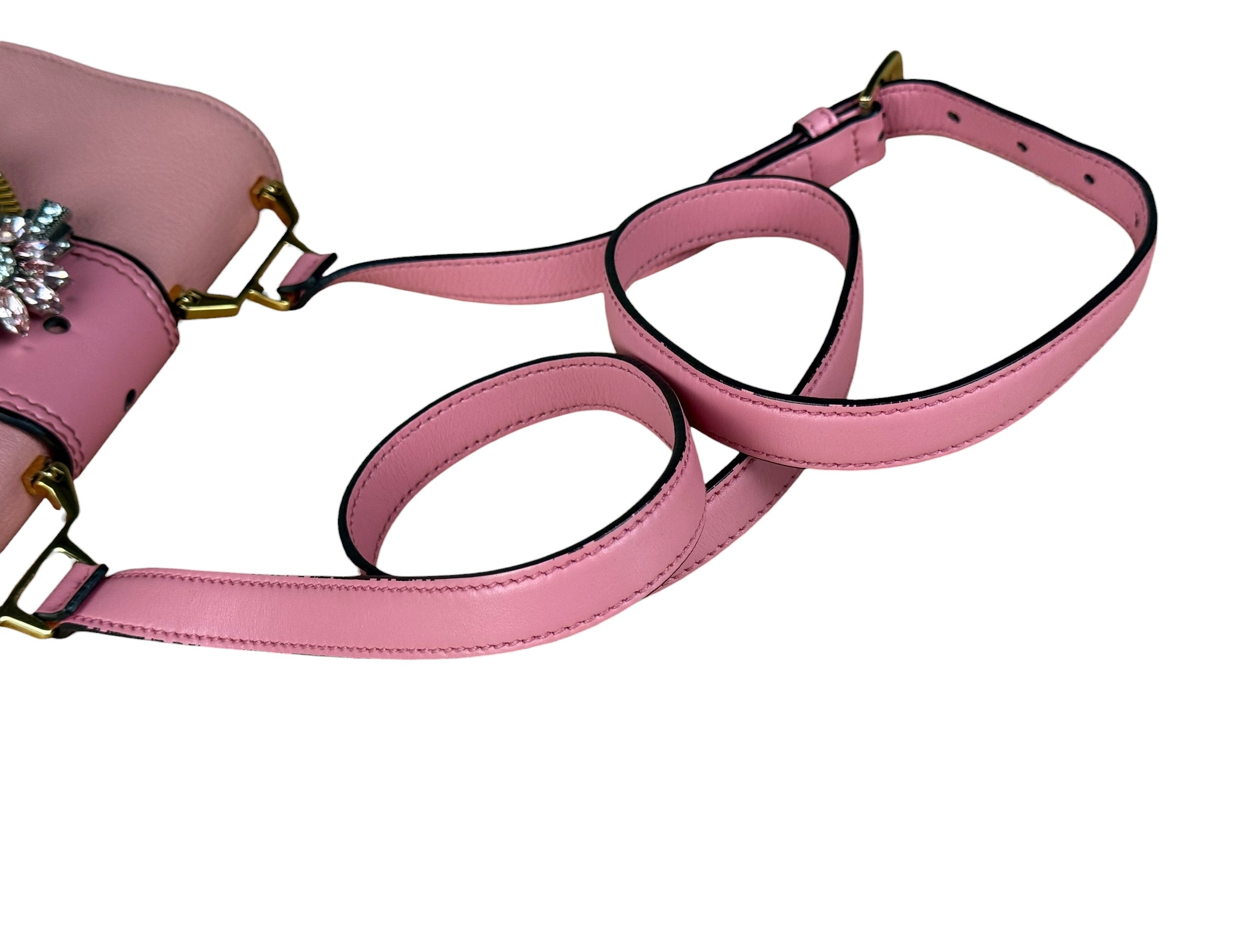Miu Miu Pink Leather Madras Crystal Embellished Shoulder Bag