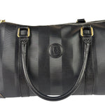 Fendi Grey/Black Leather Striped Boston Bag