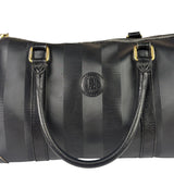 Fendi Grey/Black Leather Striped Boston Bag