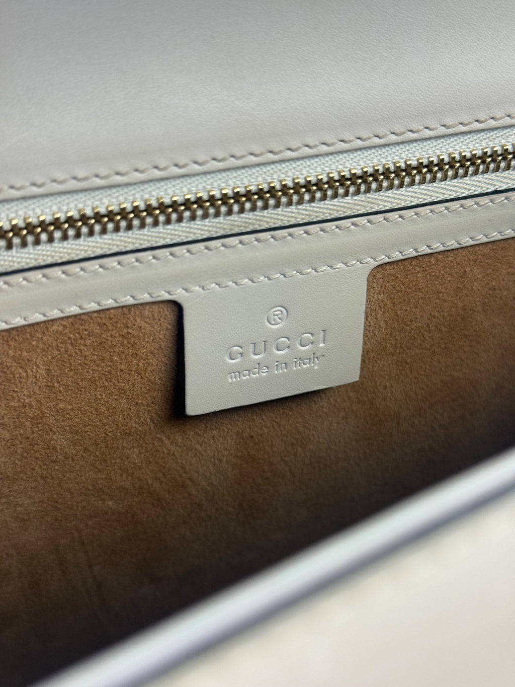 Gucci White Leather Sylvie Web Strap Top Handle