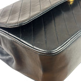 Chanel Vintage Black Leather Timeless Diagonal Stitch Flap Bag 1986