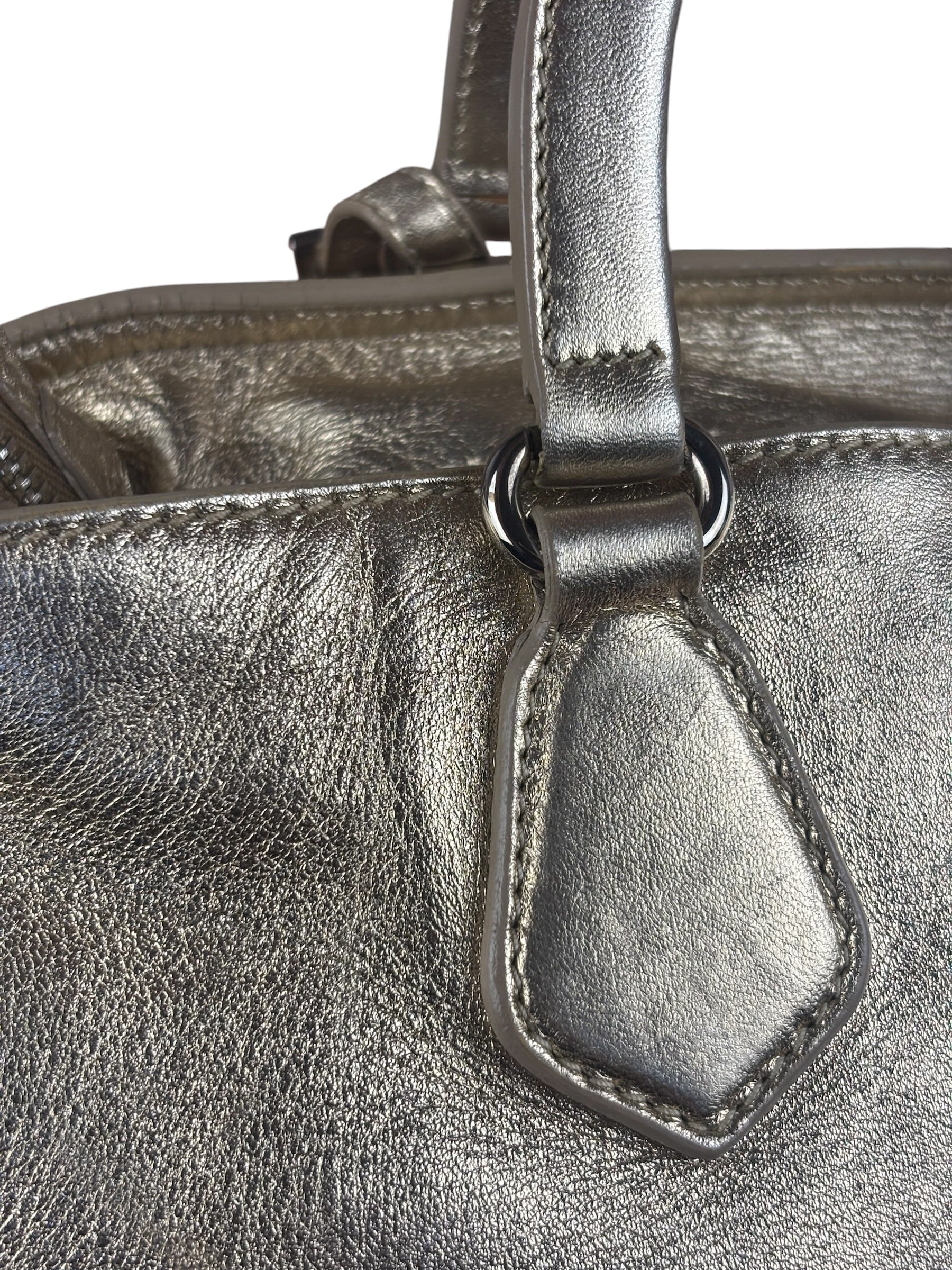 Prada Vintage Metallic Gold Leather Satchel Handbag