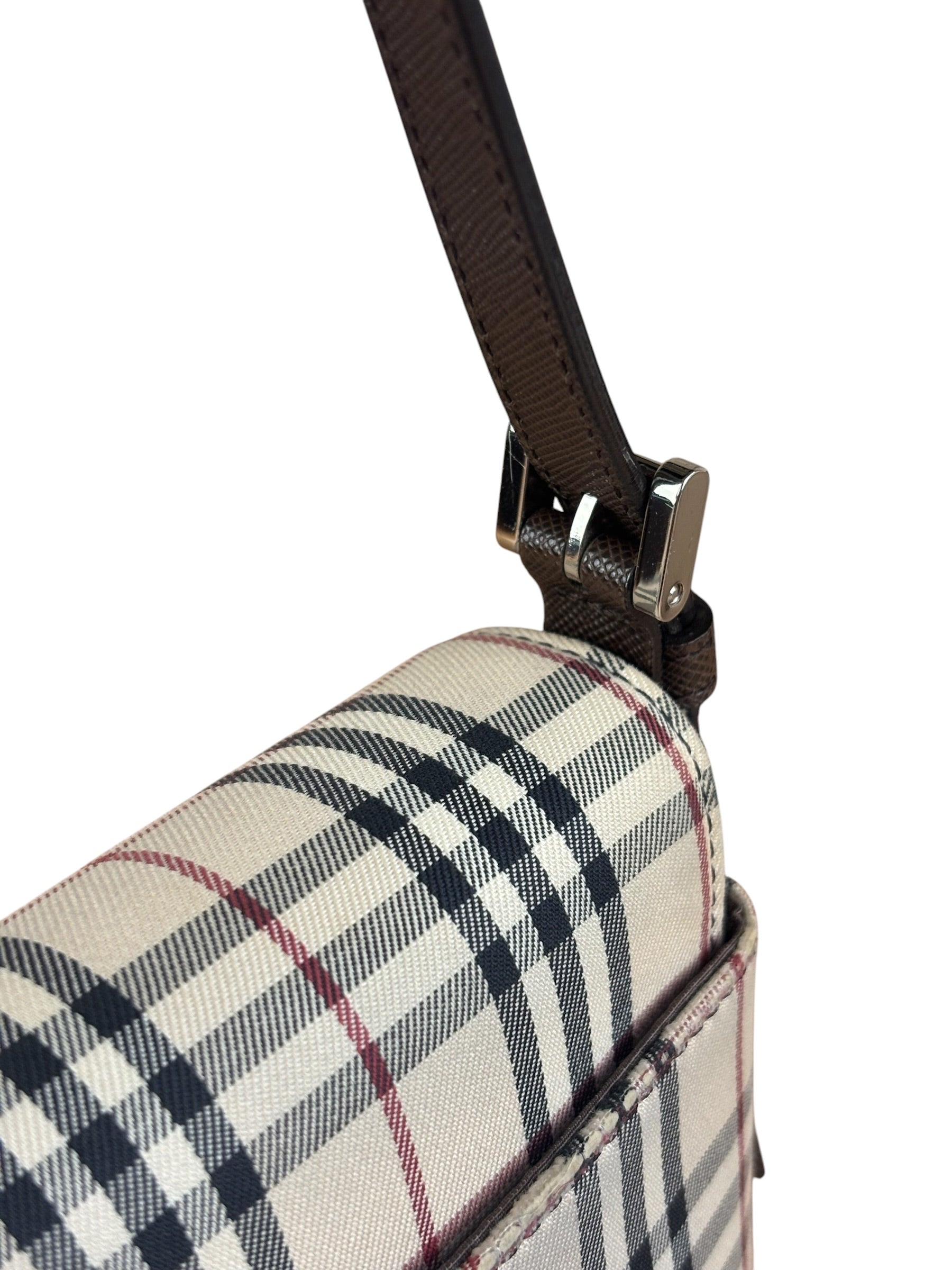 Burberry Vintage Leather Trim House Check Crossbody Flap Bag