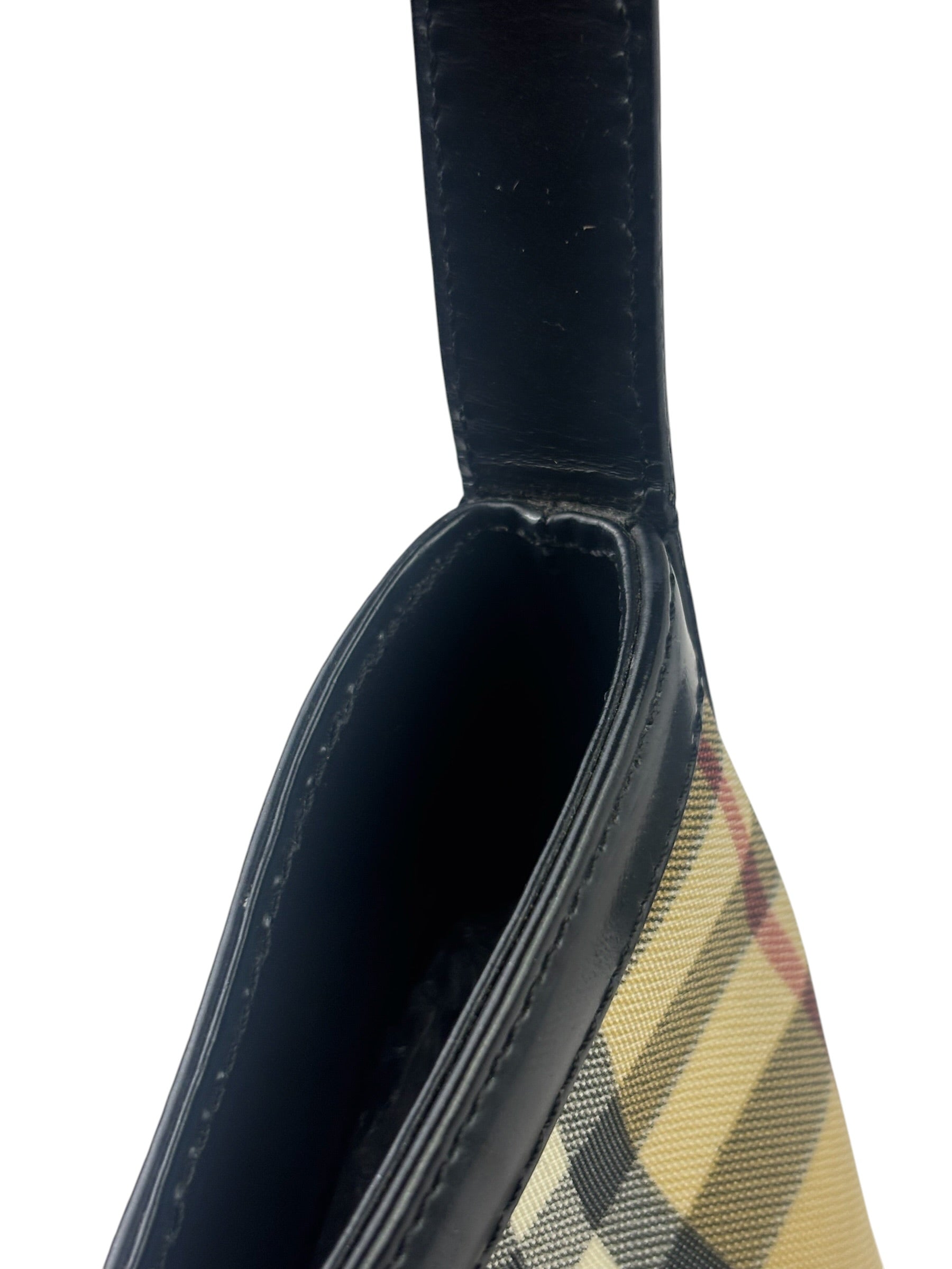 Burberry Black Leather Trim House Check Pochette