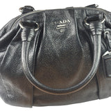 Prada Shiny Black Cervo Pleated Shoulder Bag
