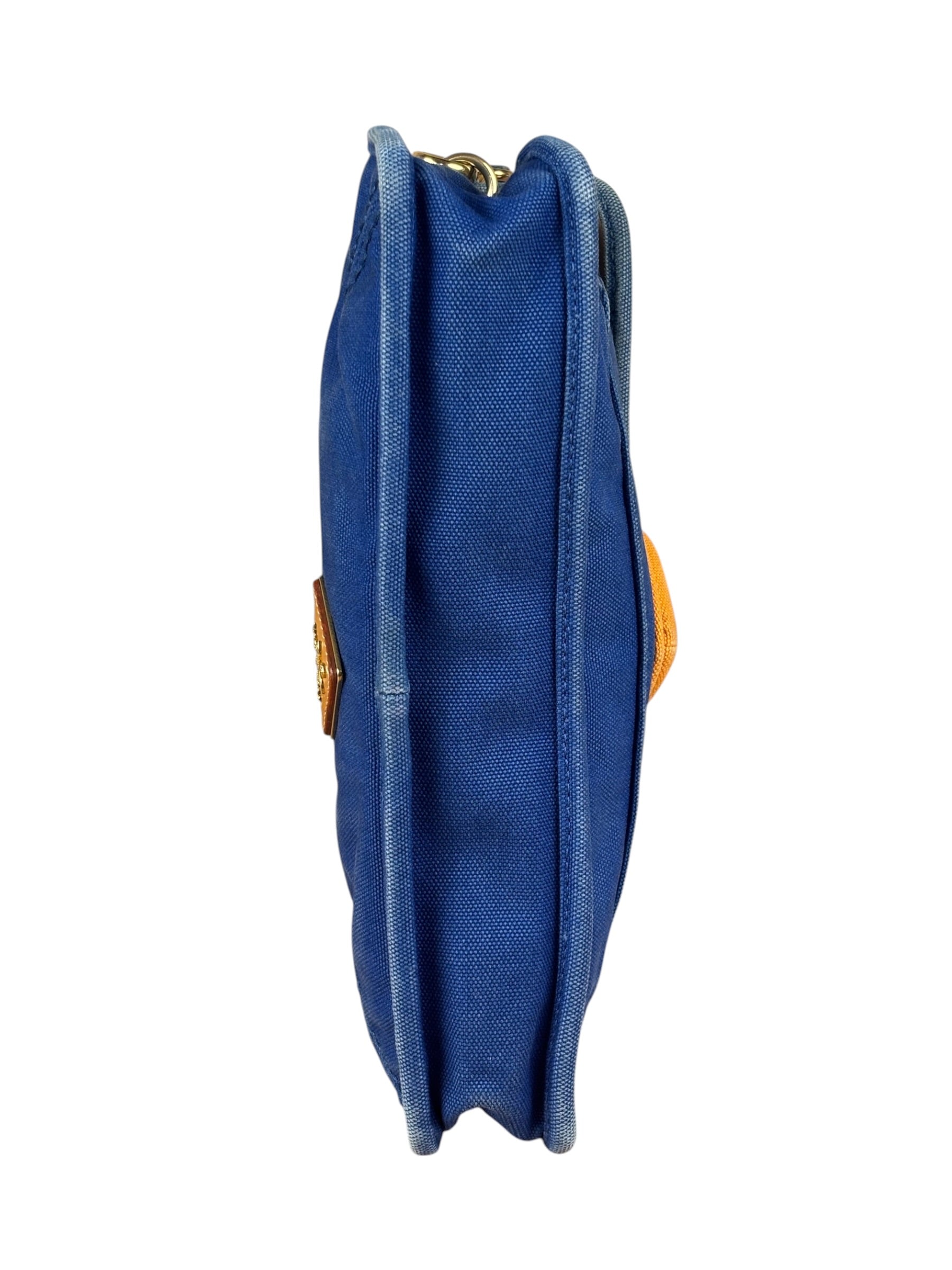 Prada Vintage Cobalt Blue Canvas Flap Shoulder Bag