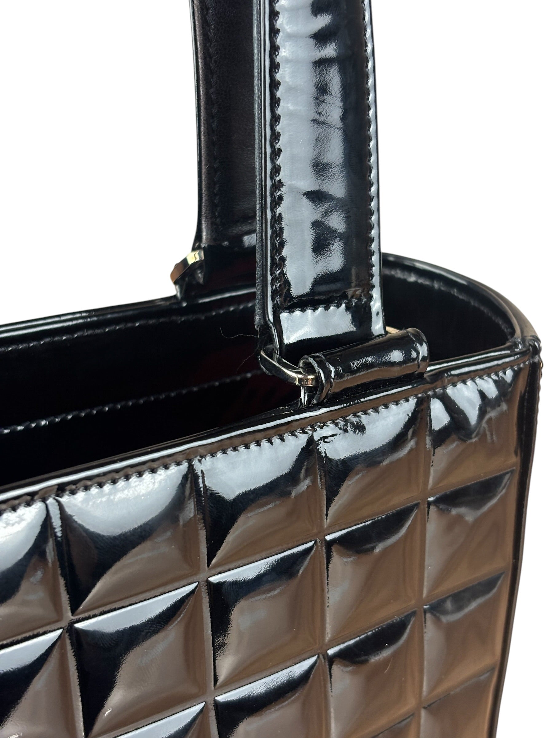 Chanel Black Patent Chocolate Bar Shoulder Tote 2002