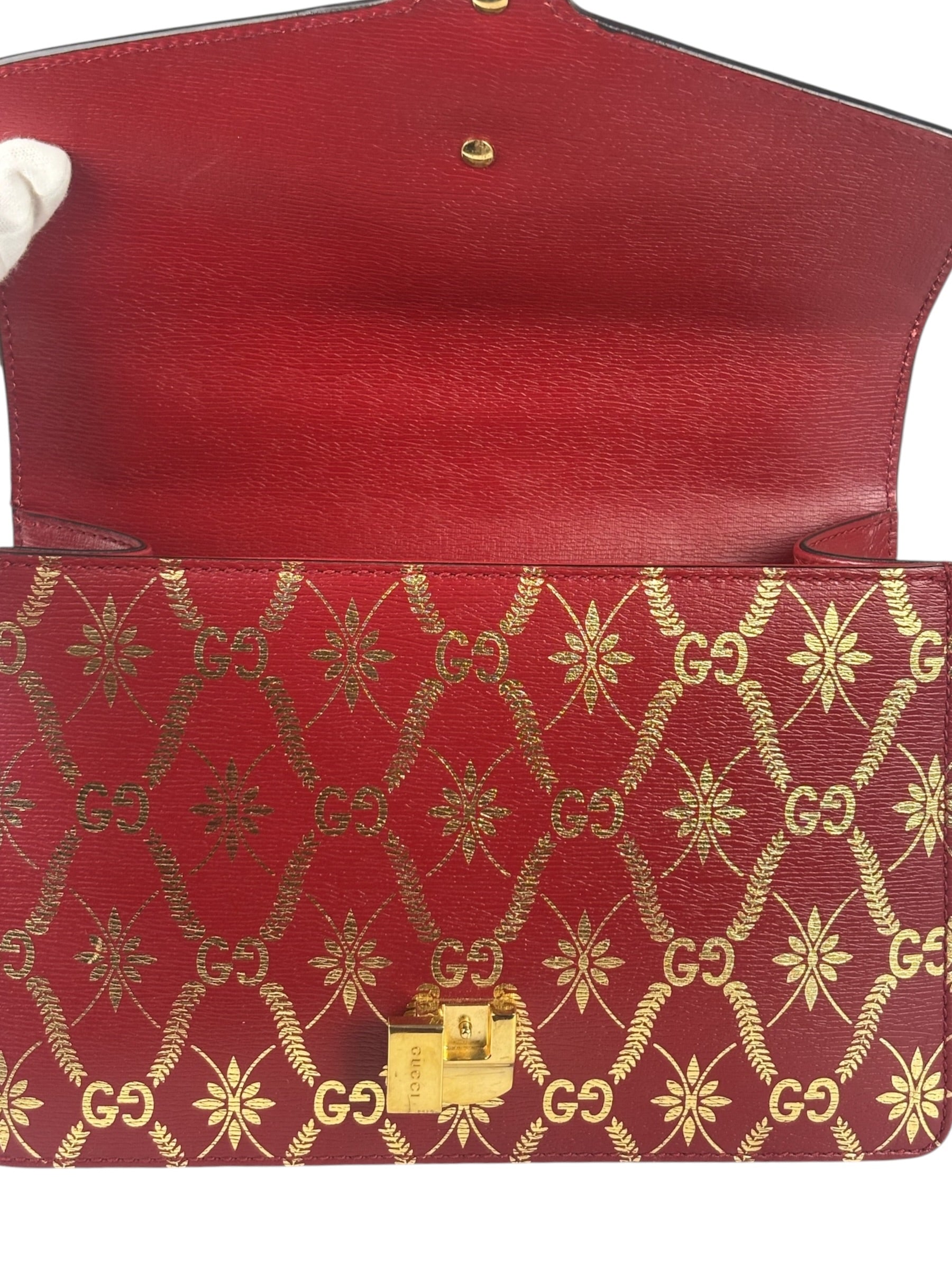 Gucci Red Leather Sylvie Chain Shoulder Bag