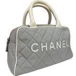 Chanel Grey Quilted Leather Trim Bowling Bag 2000