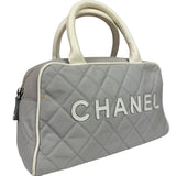 Chanel Grey Quilted Leather Trim Bowling Bag 2000