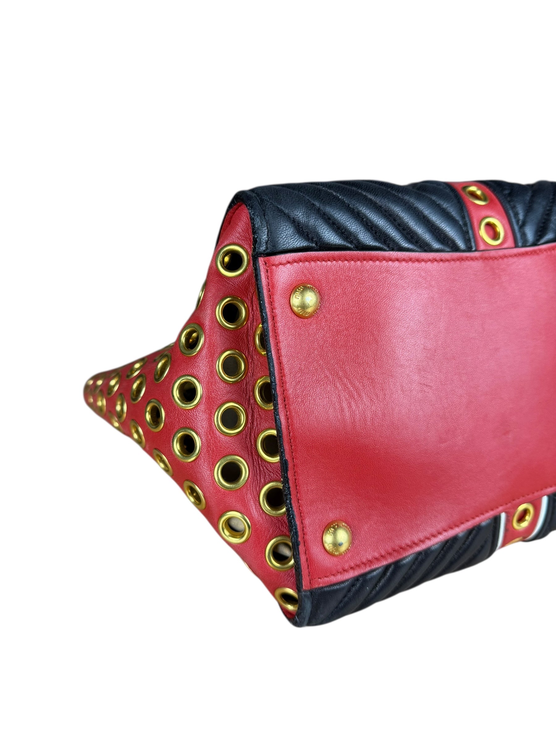 Miu Miu Leather Rings Red Biker Tote