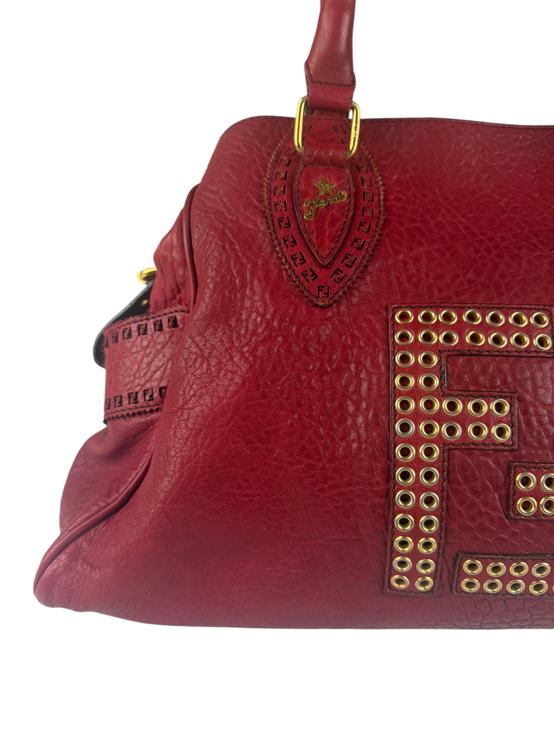 Fendi Red Grained Leather Etniko Shoulder Bag
