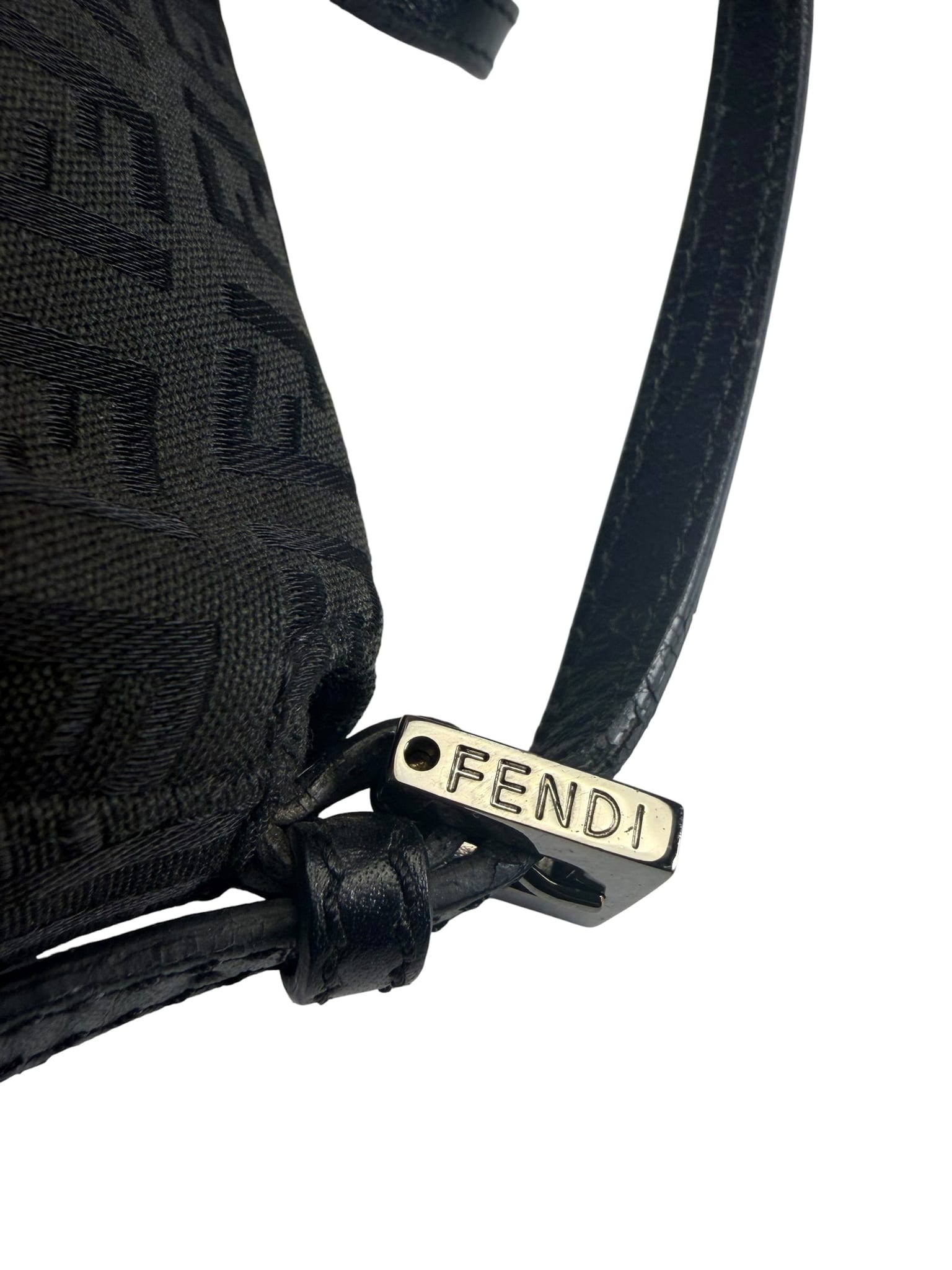Fendi Black Leather Trim Zucca Baguette