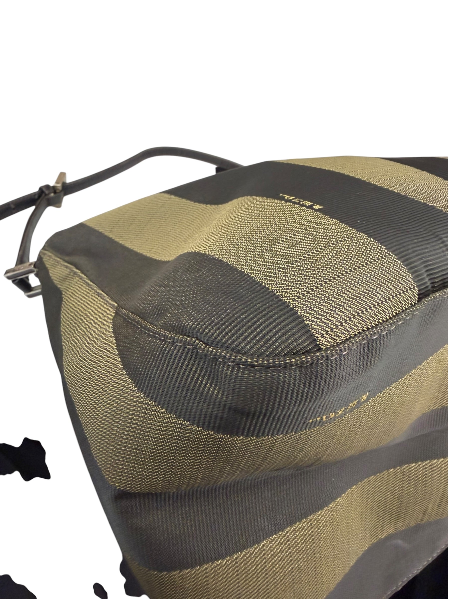 Fendi Green/Black Leather Trim Pequin Stripe Hobo Bag