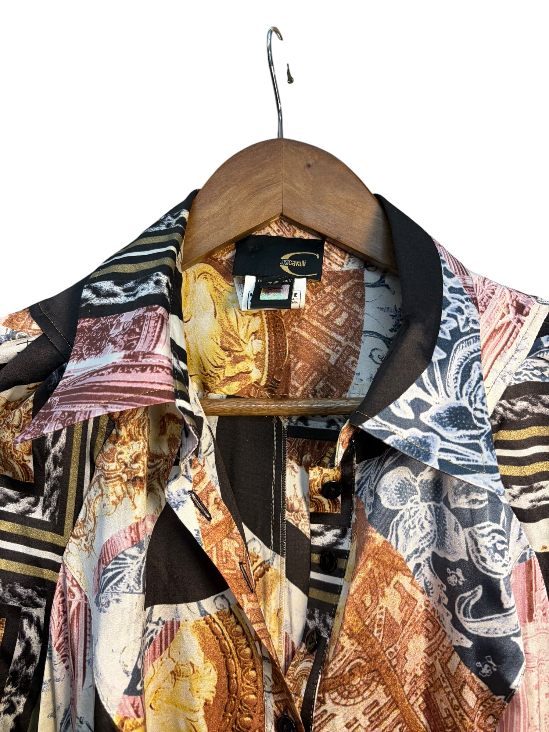 Roberto Cavalli Multicolor Cavalli Printed Silk Midi Shirt-Dress