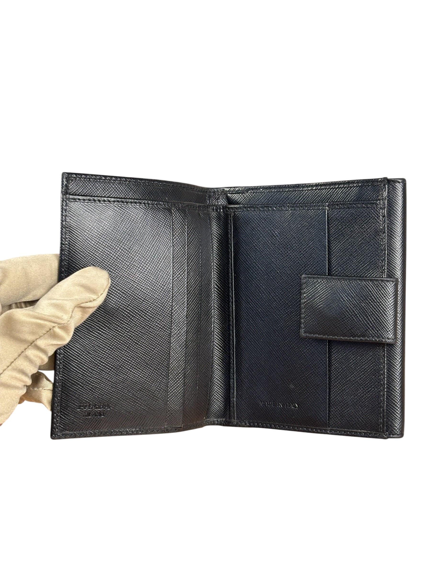 Prada Black Saffiano Leather Compact Wallet
