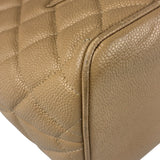 Chanel Vintage Beige Leather Diamond Quilted Medallion Tote Bag 2002