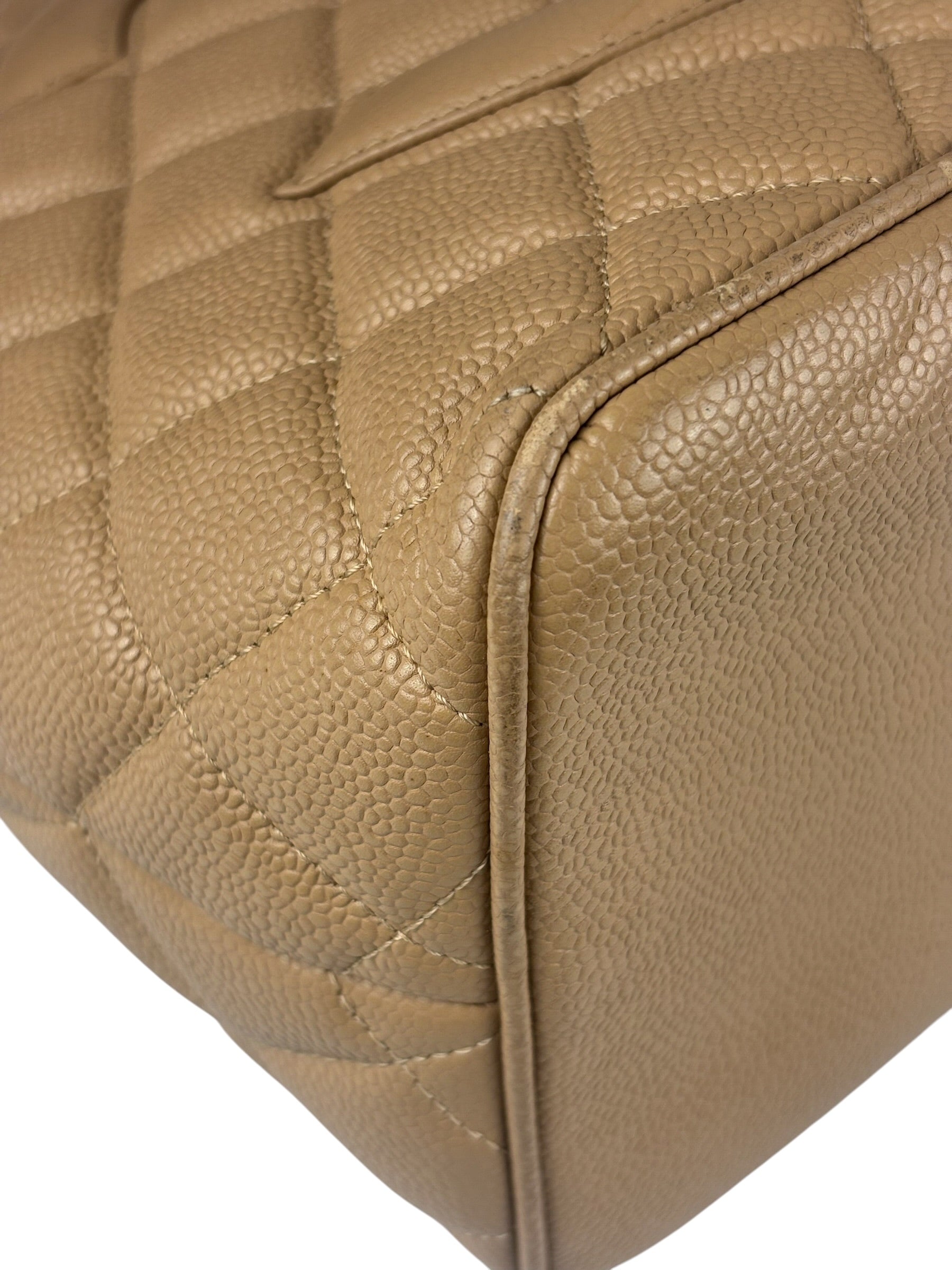 Chanel Vintage Beige Leather Diamond Quilted Medallion Tote Bag 2002