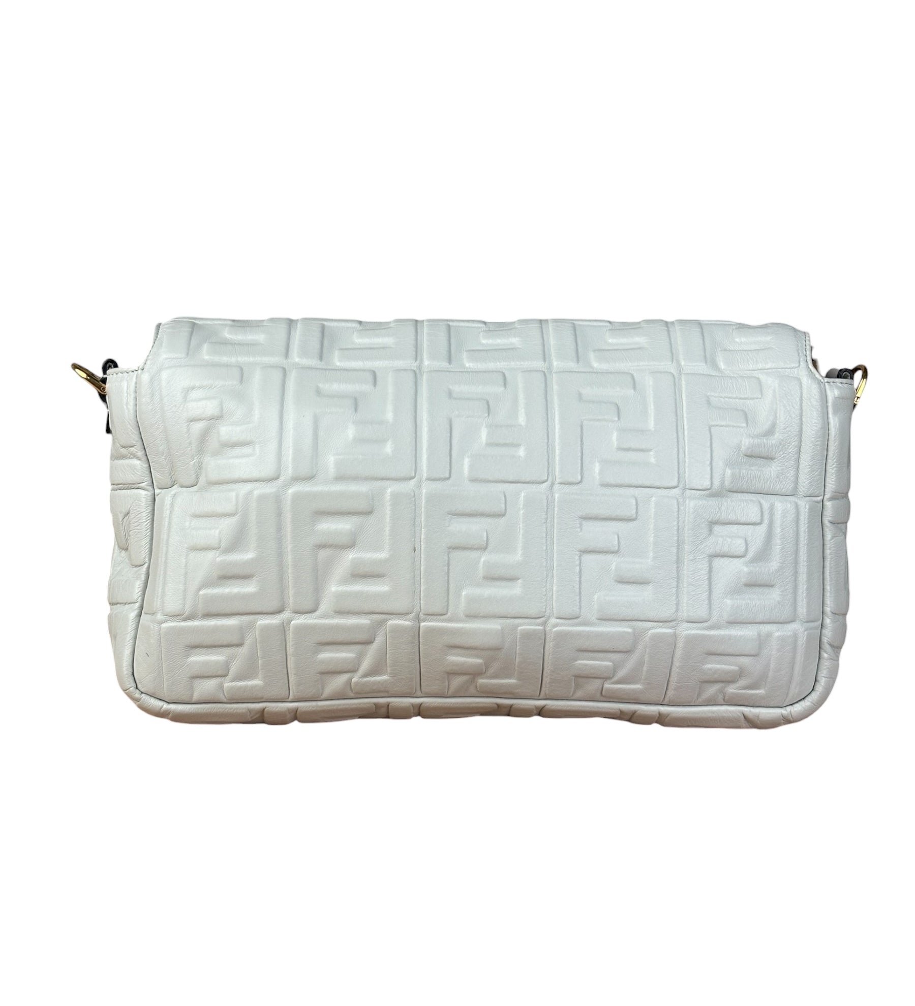 Fendi Large Zucca Embossed Leather Baguette White