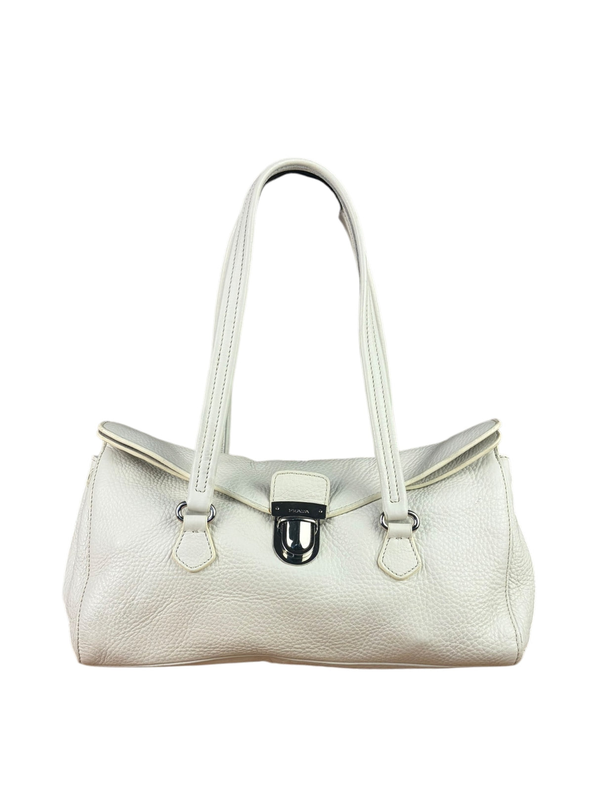 Prada White Leather Vitello Daino Easy Shoulder Bag