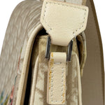 Christian Dior Beige Leather Trim Trotter Floral Embroidered Flap Bag