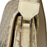 Christian Dior Beige Leather Trim Trotter Floral Embroidered Flap Bag