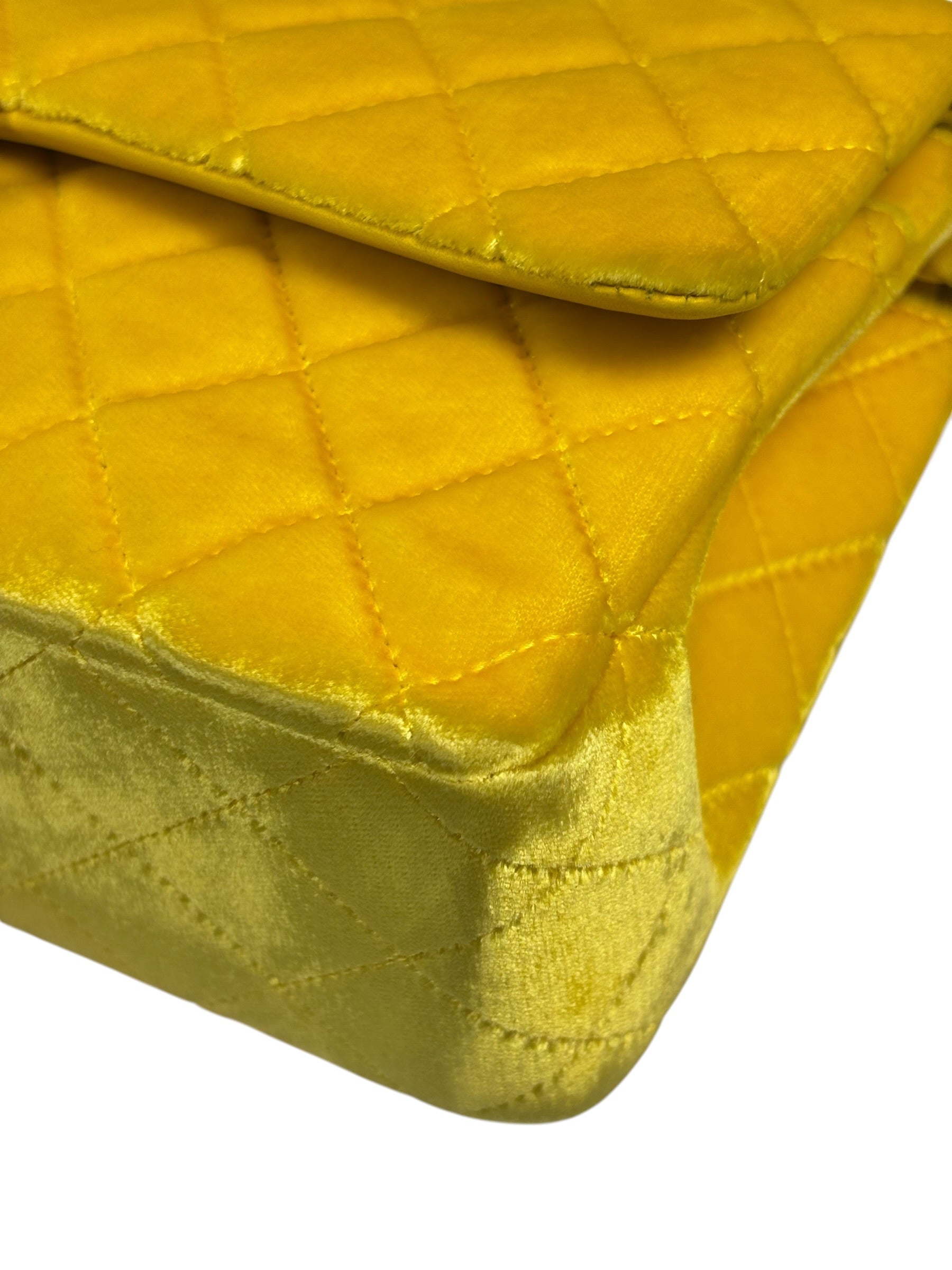 Chanel Yellow Quilted Velvet/Leather Double Flap Bag 2015