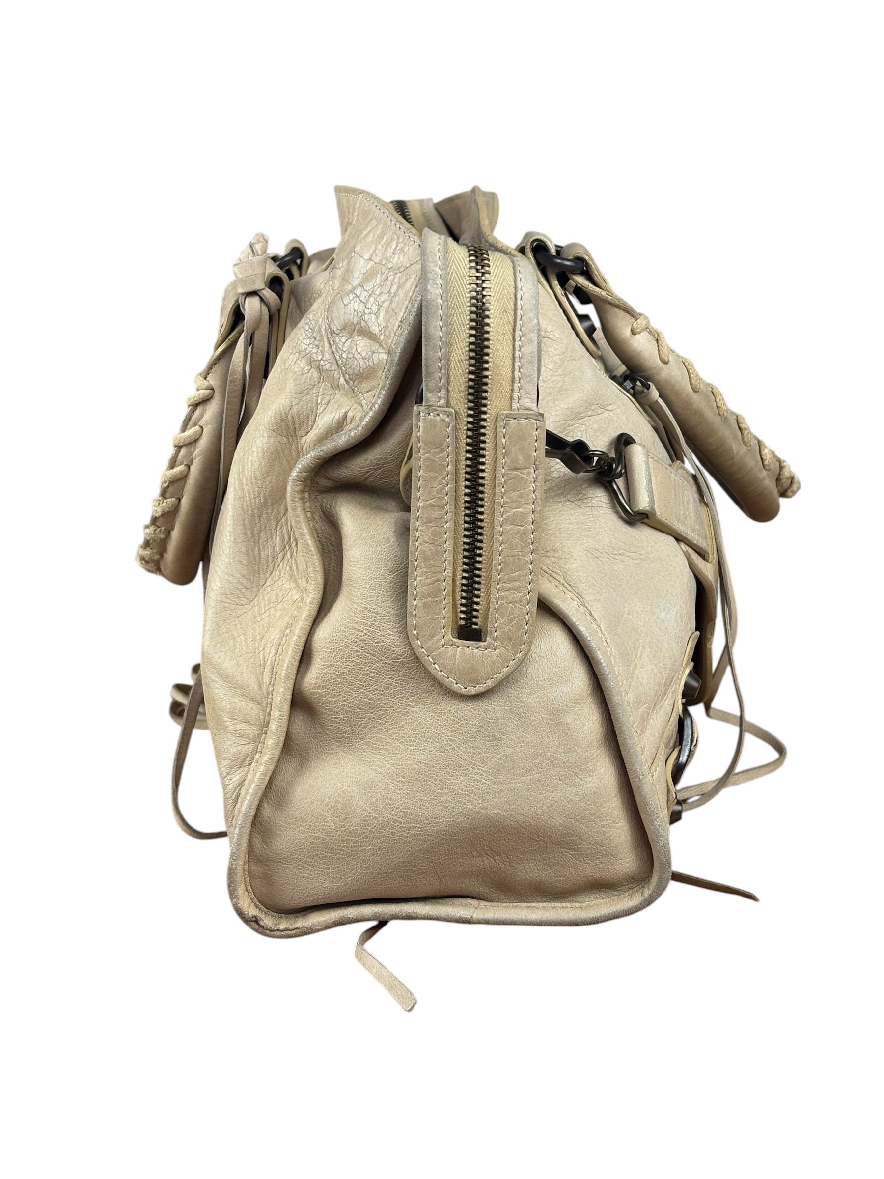 Balenciaga Vintage Almond Beige Leather Small City Two-Way Bag