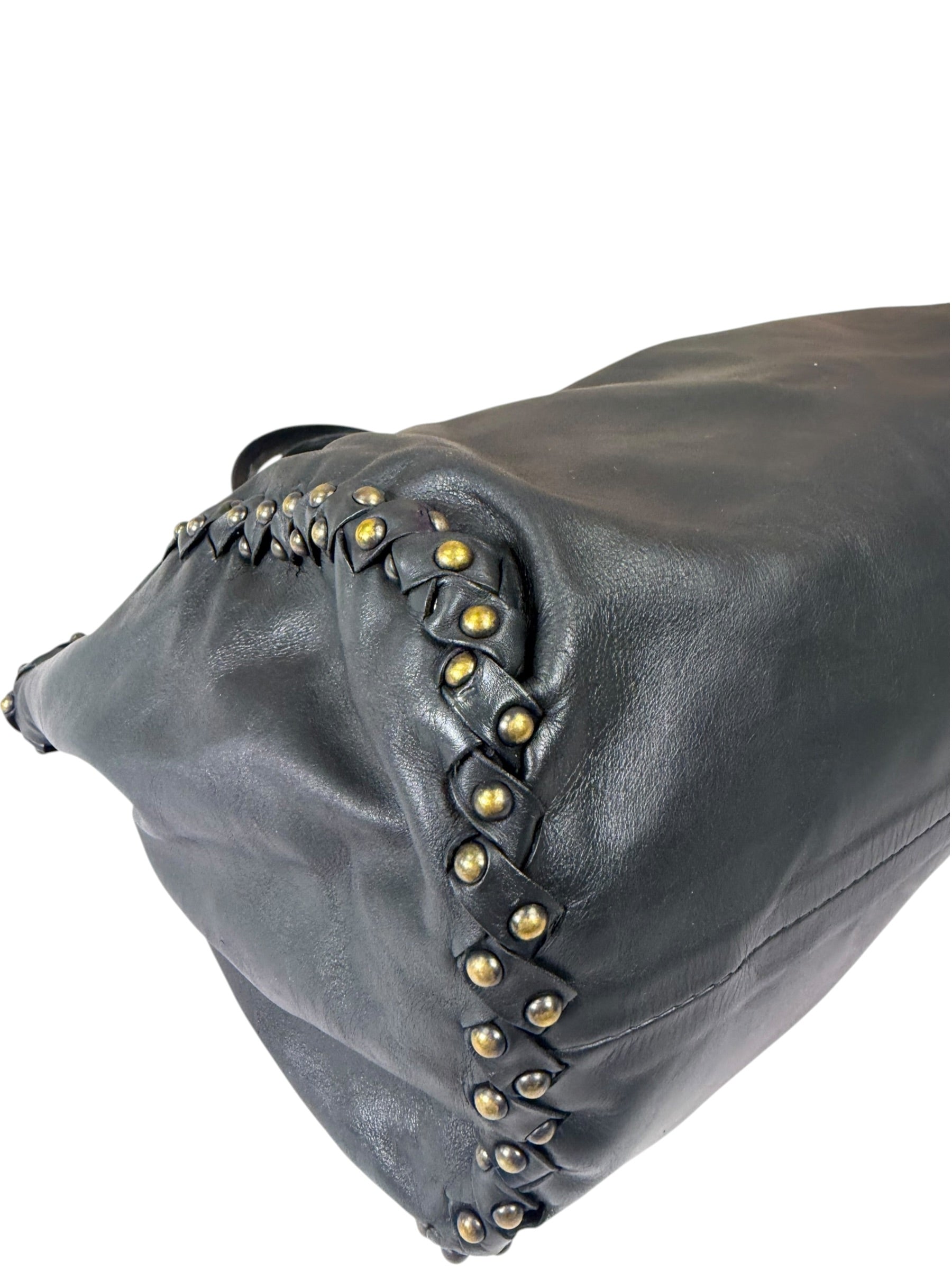 Bottega Veneta Dark Grey Leather Studded Shoulder Bag