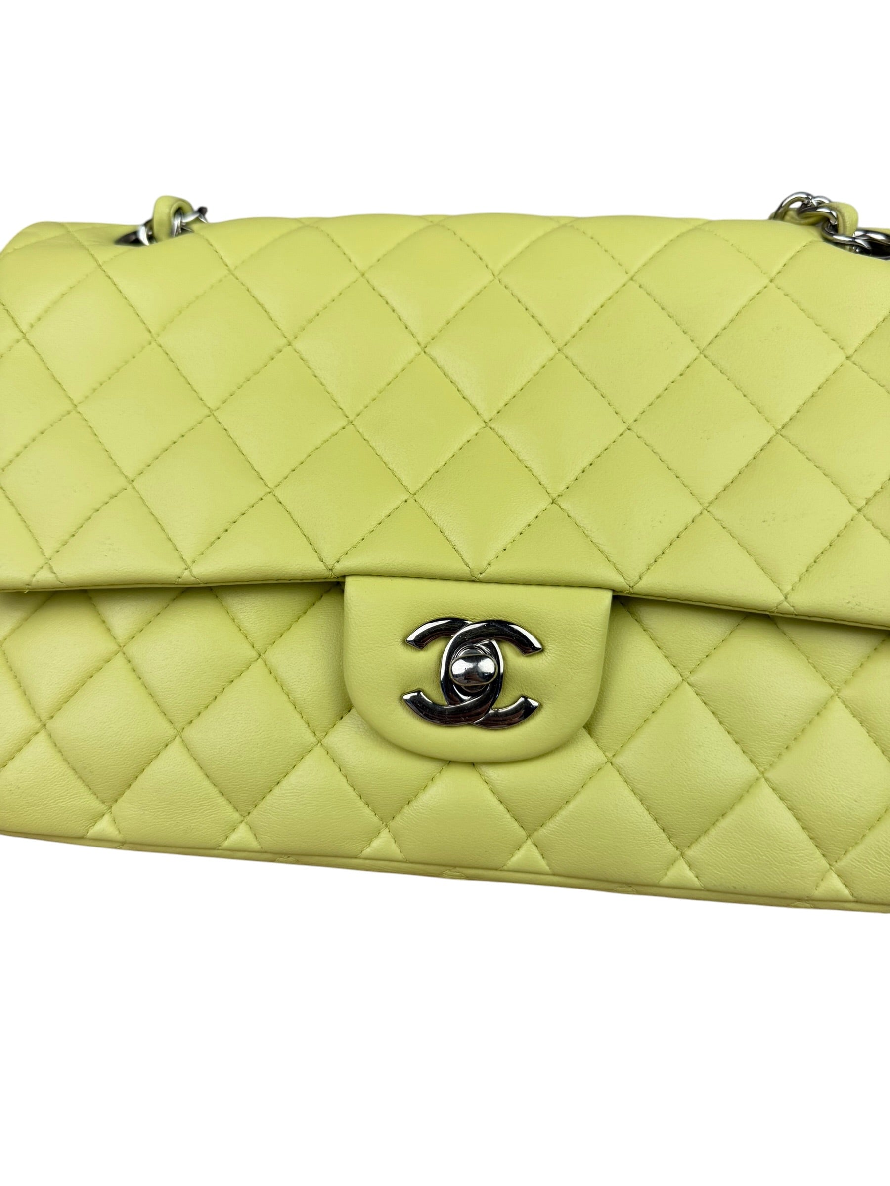 Chanel Yellow Neon Quilted Leather Classic Double Flap Bag 2010