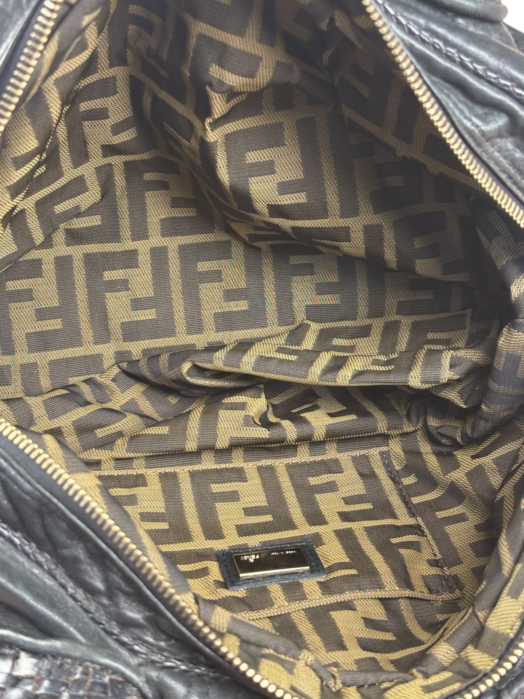 Fendi Vintage Black Leather Spy Hobo Bag