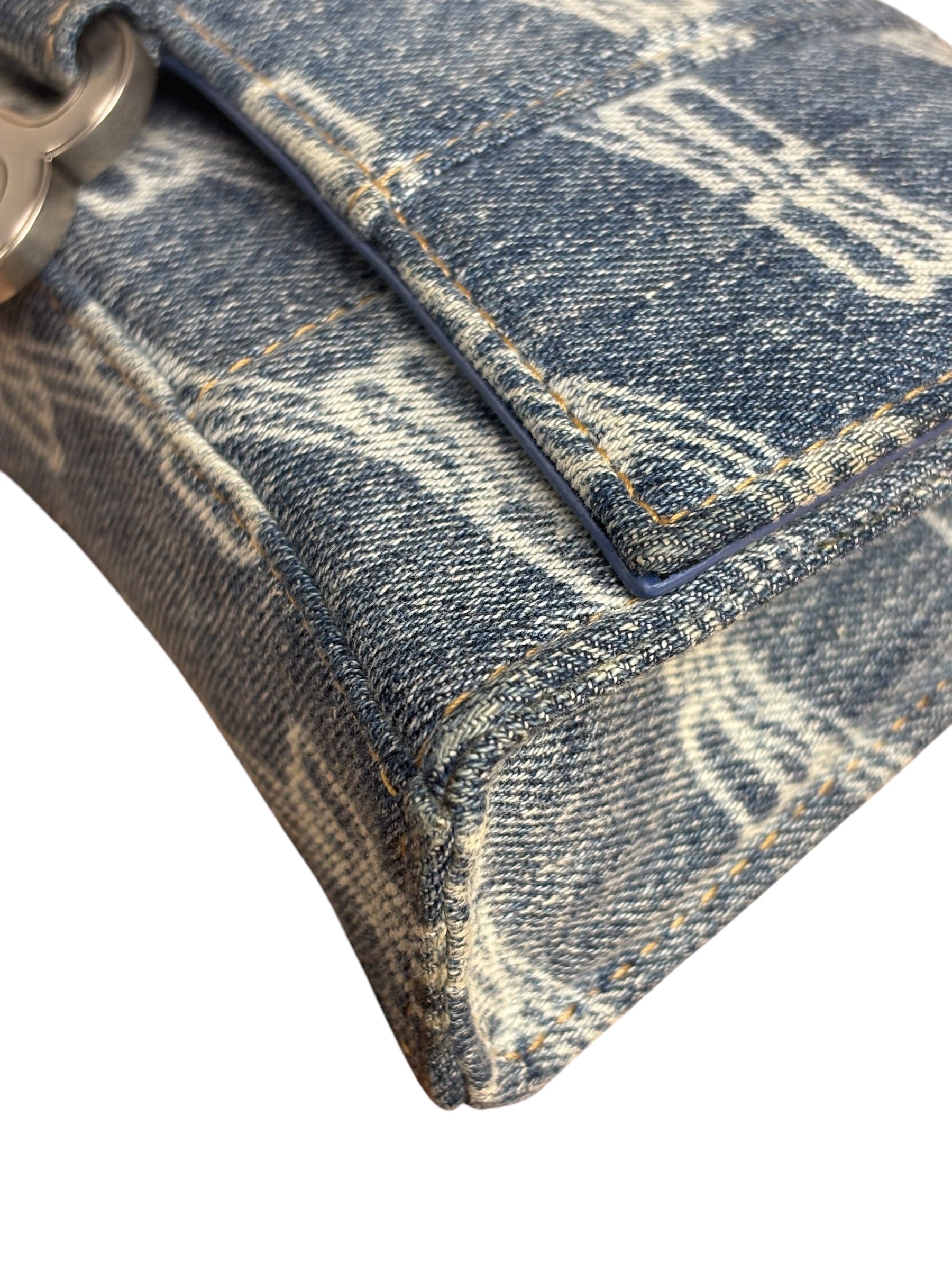 Balenciaga Blue Denim Hourglass Monogram Wallet On Chain