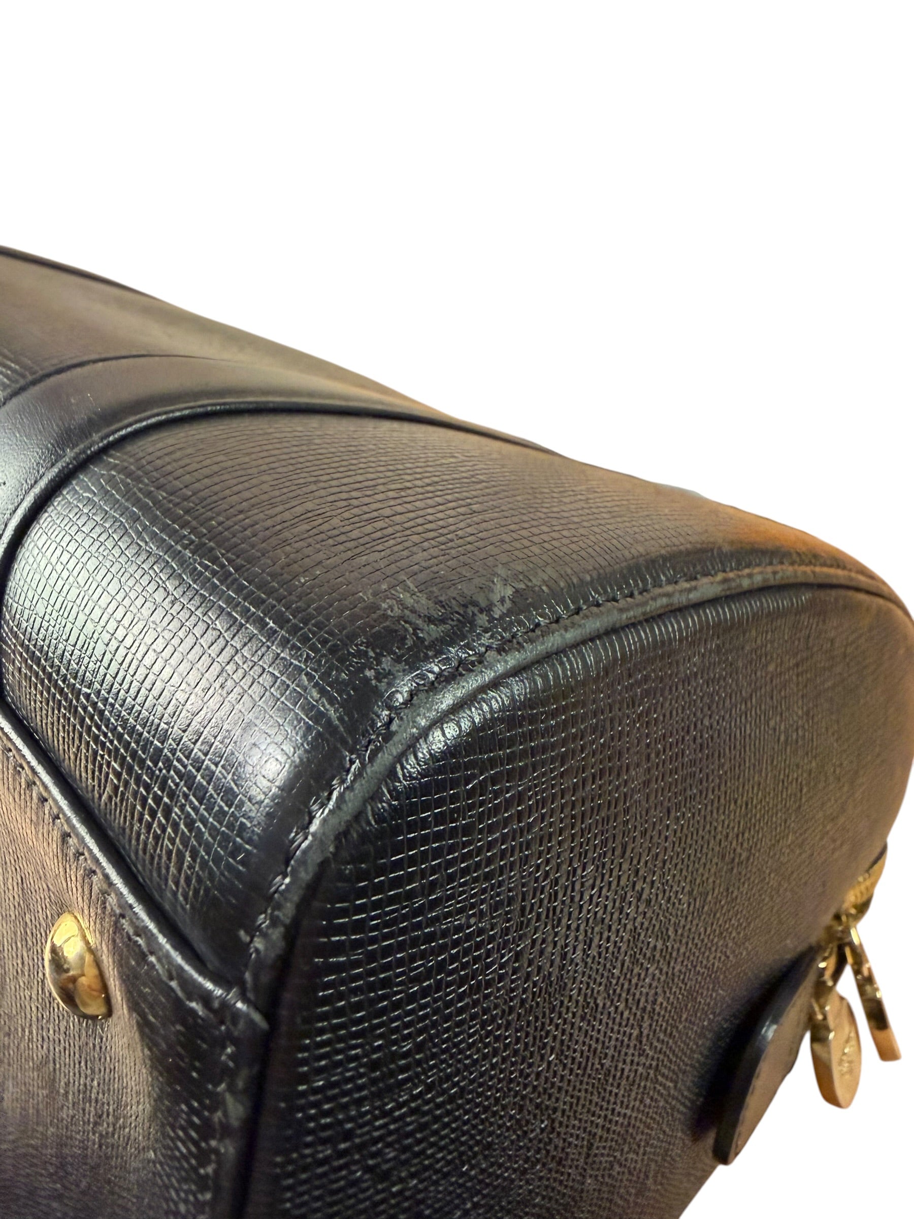 MCM Vintage Black Leather Boston Handbag