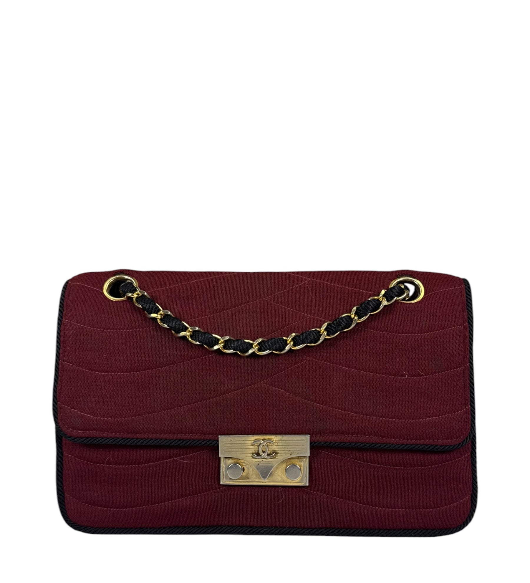 Chanel Vintage Burgundy Cotton Pairs-Seoul Pagoda Flap Bag