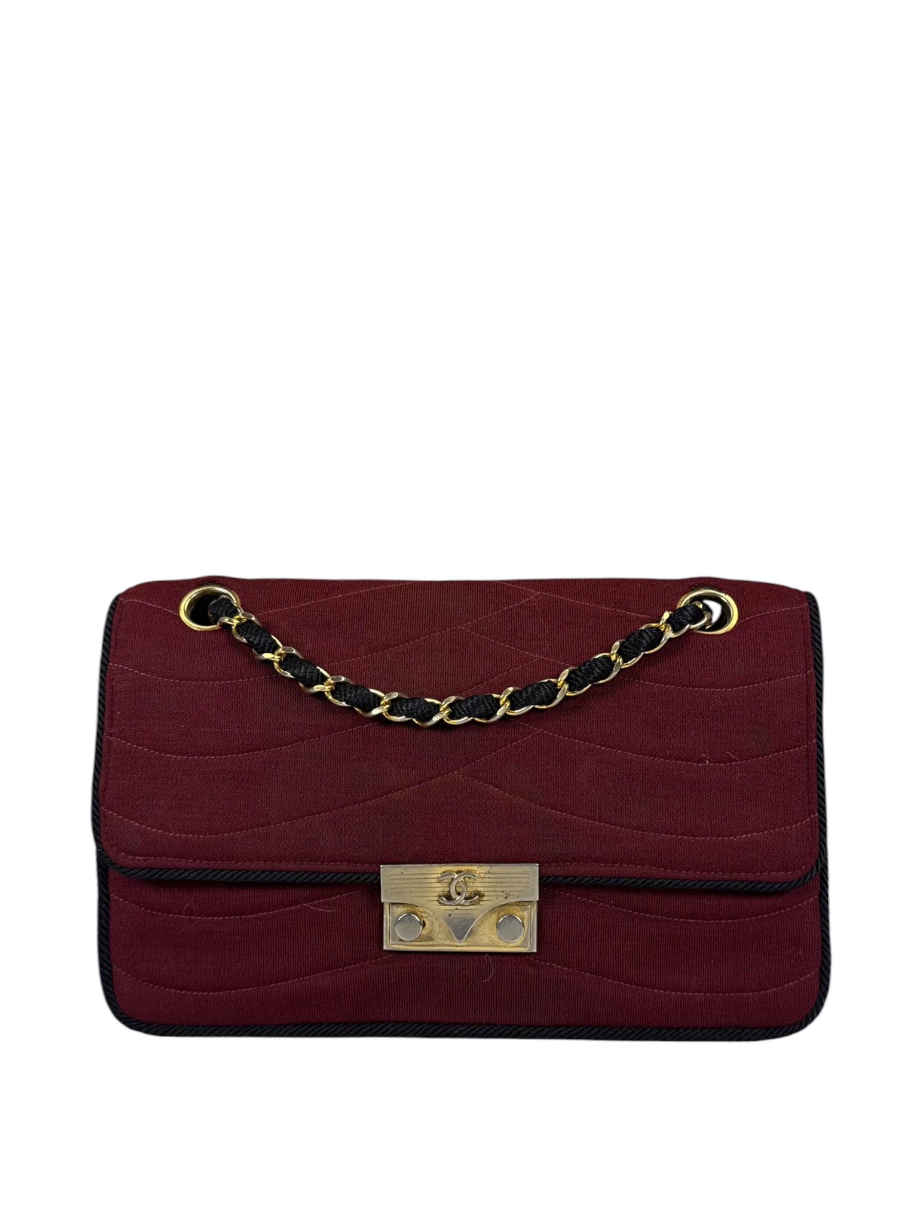Chanel Vintage Burgundy Cotton Pairs-Seoul Pagoda Flap Bag