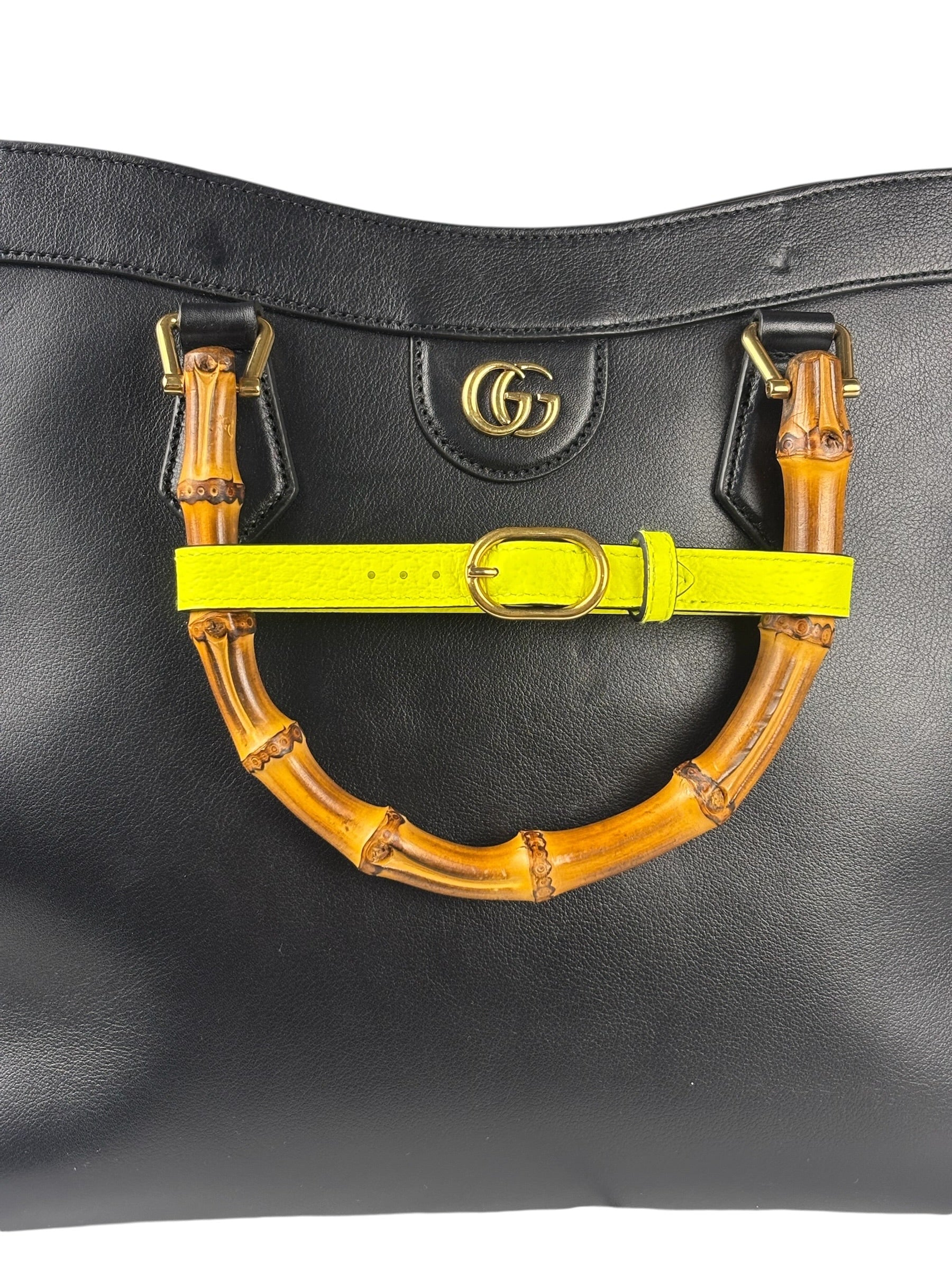 Gucci Black Leather Bamboo Diana 2Way Tote Bag