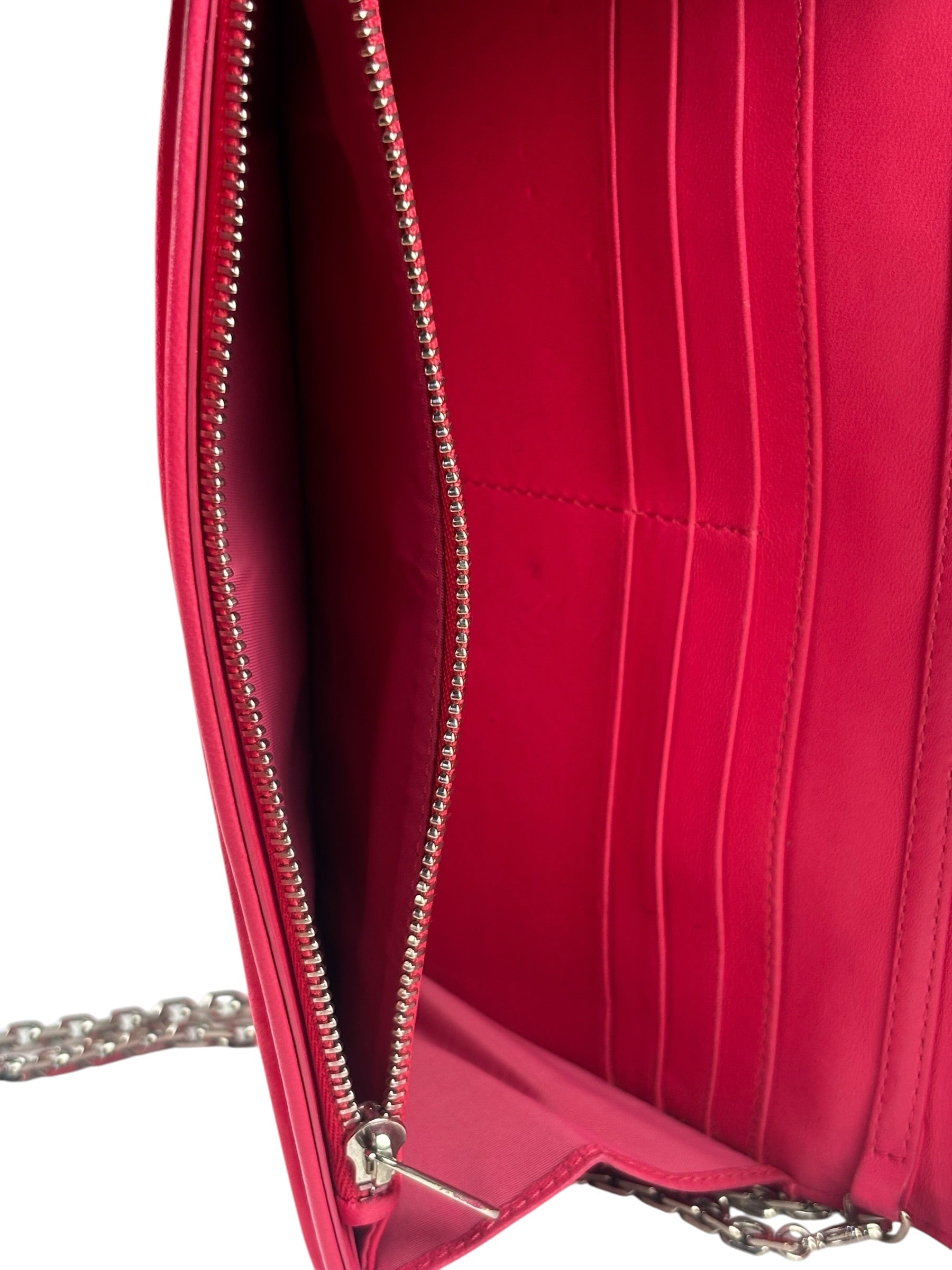 Christian Dior Pink Quilted Lambskin Lady Dior Wallet On Chain