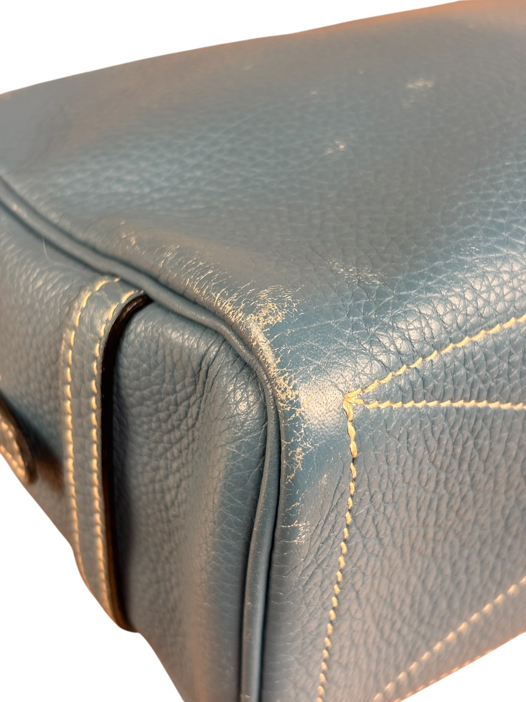 Hermes Blue Leather Cosmetic Pouch