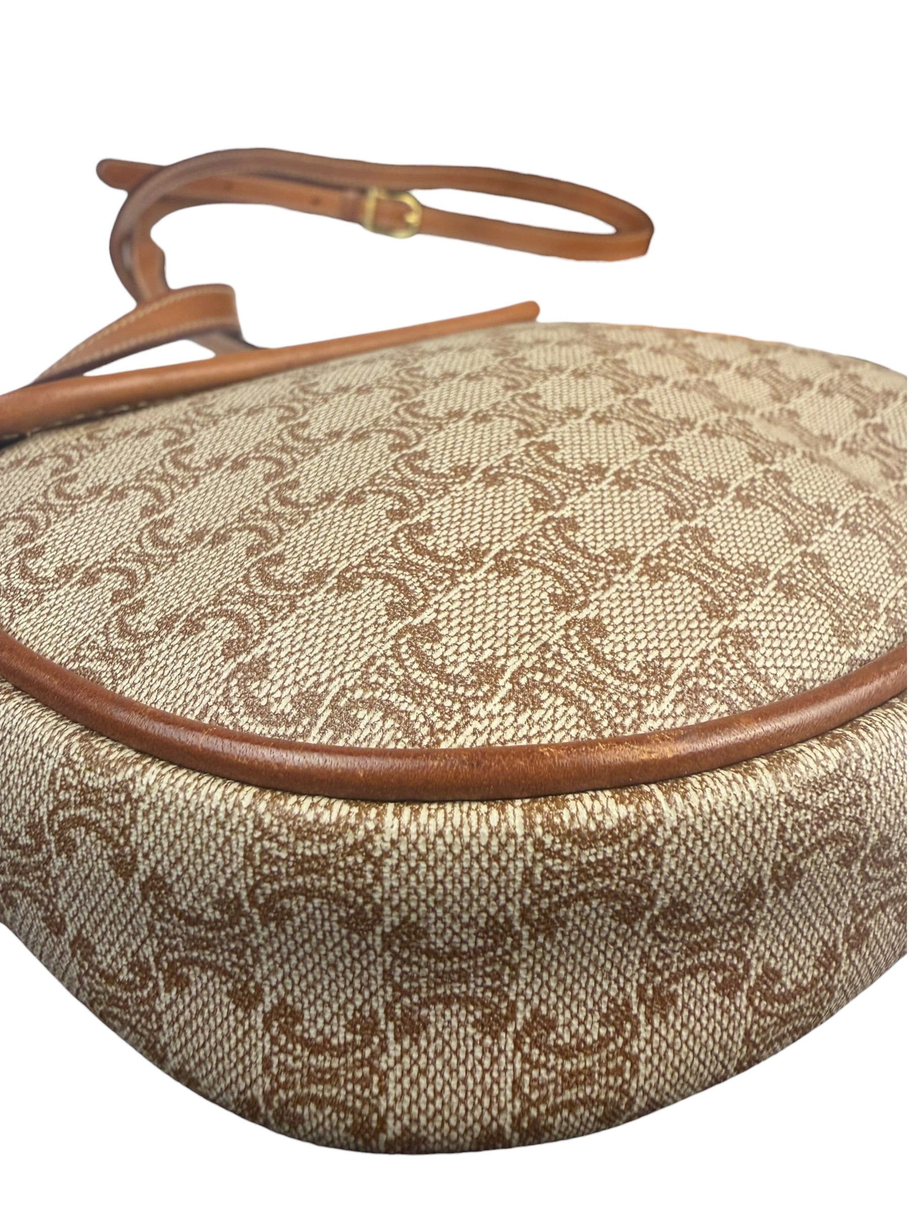Celine Vintage Beige Leather Trim Macadam Mini Crossbody